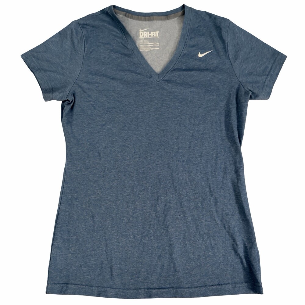Nike Dri-FIT Women’s Blue V-Neck Athletic Shirt Slim Fit Size Large